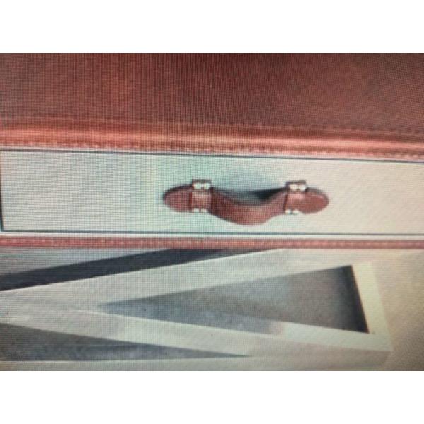 Stainless Steel Frame Side Coffee Table Top Genuine Leather Italian Style