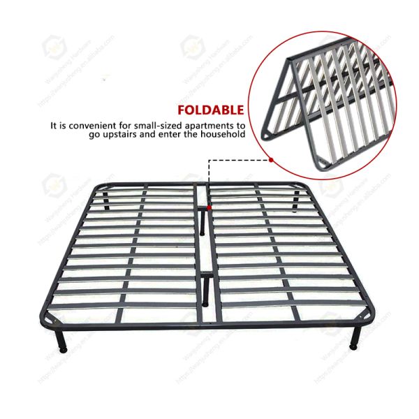 Wanjusheng Metal Rib Bed Frame Full Size Customizable Large Double Iron Storage Bed Foldable