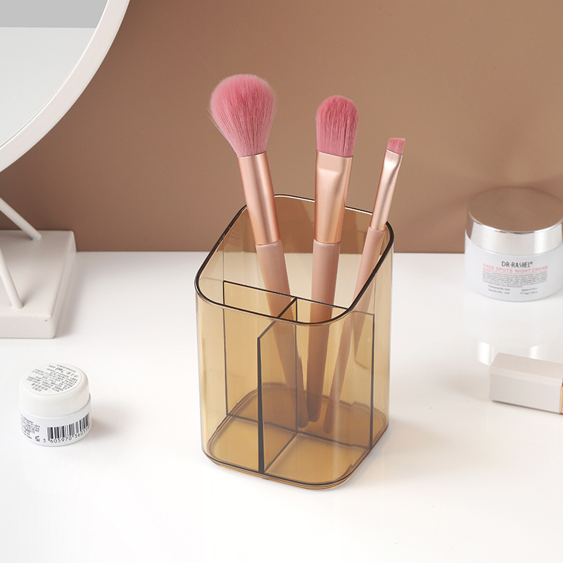 Simple Makeup Pen Storage Box Desktop Acrylic Transparent Brown Eyebrow Pencil Makeup Brush Lipstick Storage Bucket