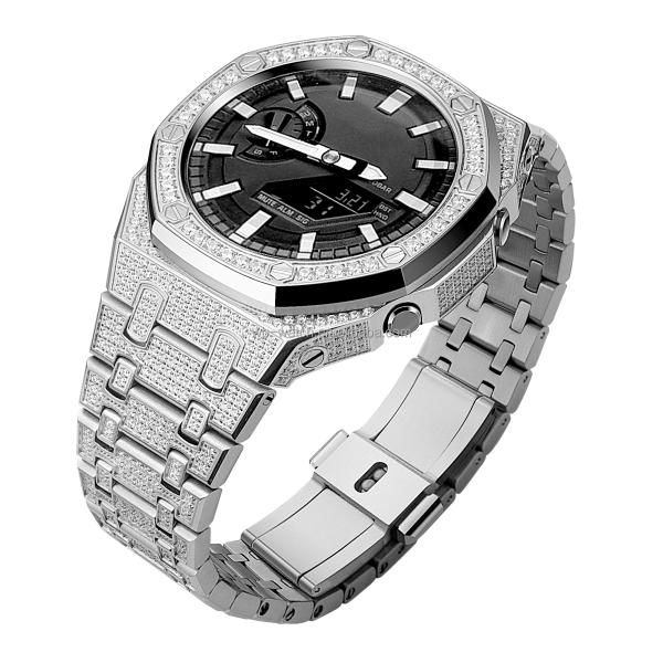 Full Zircon Diamond Stainless Steel Watch Case And Band For Casio Ga2100 Replacement