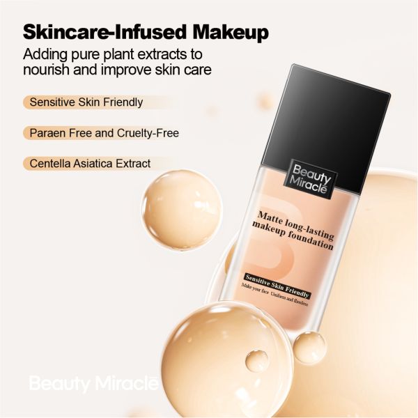 Customized 24H Matte Long-Lasting Makeup Foundation Liquid 50 Colors Oil Control Sweat Proof Concealer Friendly Mask