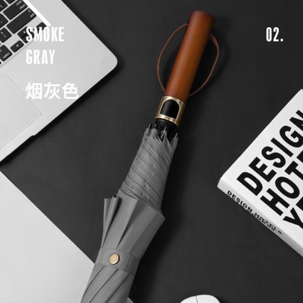 190T Pongee Long Handle 3 Fold Wood Handle Men's Business Umbrella Plus Size Windproof Golf Gift Umbrella Custom Logo