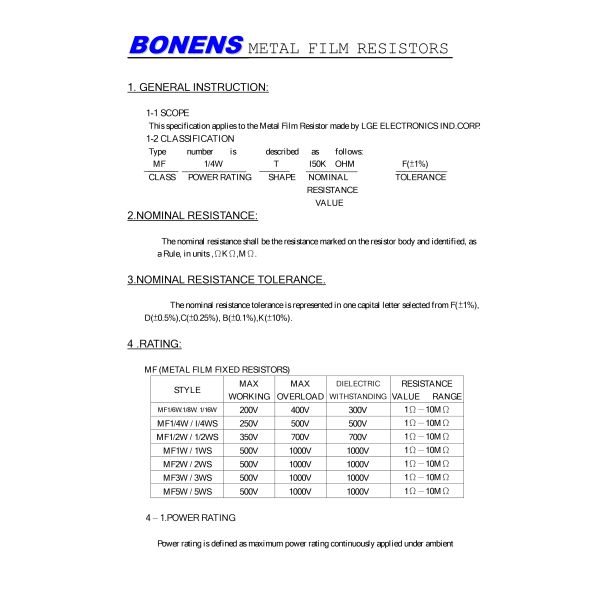 1/4W 5k-500k 1% Tolerance Metal Film Resistor Through Hole Mounting Fixed Resistor