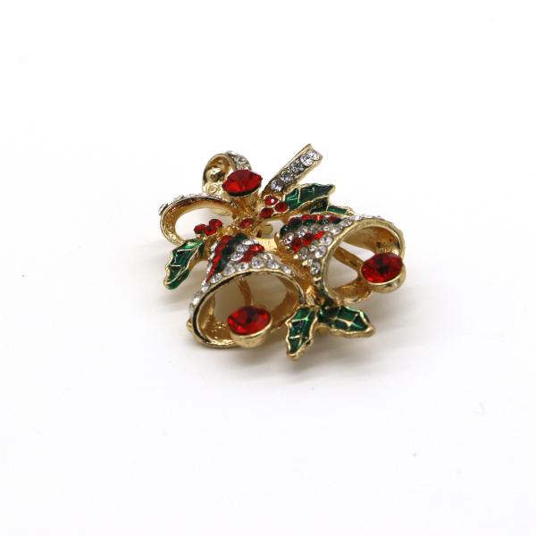 Multi Color Christmas Bell Brooch , Diamonds Crystal Christmas Pins Alloy Material