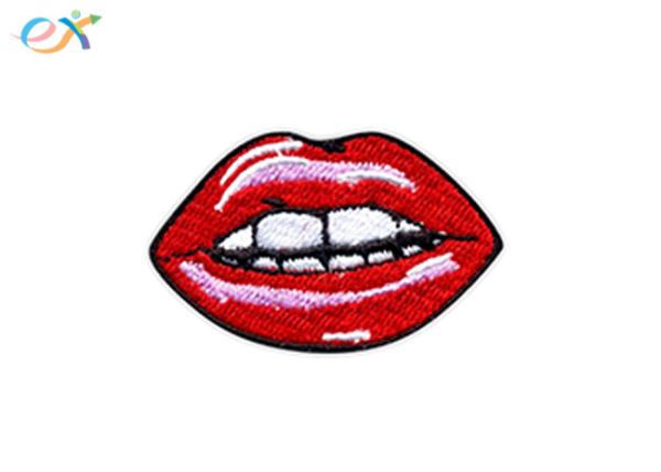 Womens Dress Iron On Embroidered Patches Red Lips Logo Heat / Scissor Cut Border