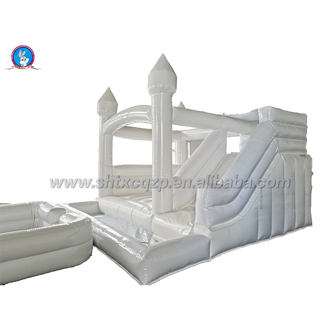 Inflatable Castle Jumping Bouncer Slide Combo Bouncy Castle White Wedding Moon Bounce House with Ball Pit for Kids