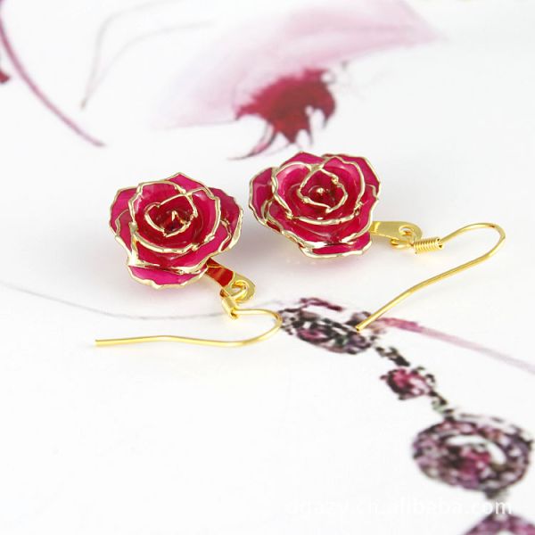 24k Gold Plated Rose Earrings Gifts for Girlfriend  Preserved Flowers Wholesale Hot Rose Earrings