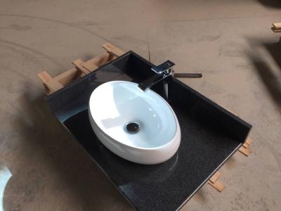 Prefab Elegant Dark Grey Granite Vanity Tops Hotel Bathroom With Ceramic Sink