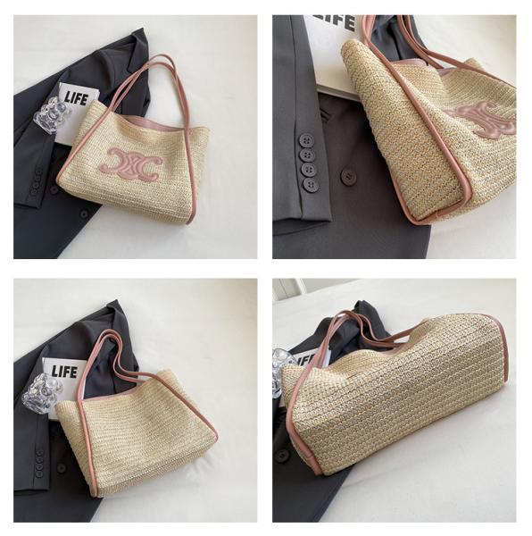 Women Small Straw Bags Summer Beach Tote Bag Handmade Woven Hobo Purse Handbag Customized New Arrival Hand Made Natural Straw Raffia Blue Striped Crochet Beach Bag Crochet Bags Custom Order