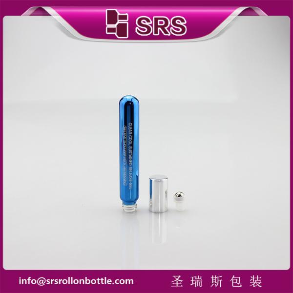 10ml metalized blue color glass roll on bottle with metal ball and silver aluminum cap for eye serum,essential oil