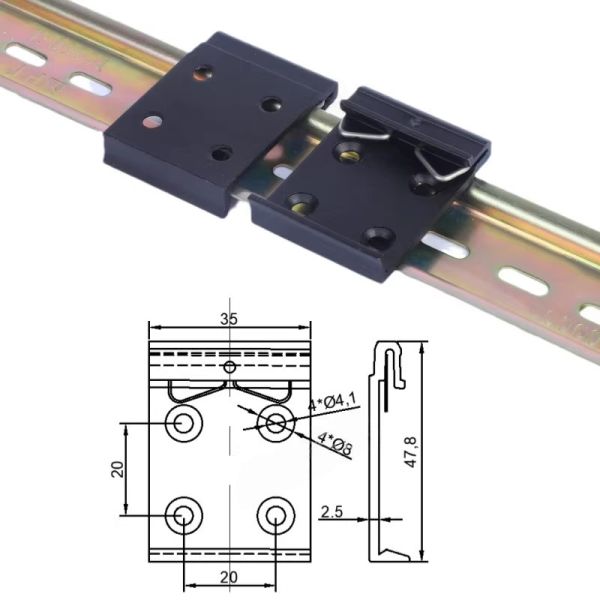 Aluminum 35mm Din Rail Fixed Clamp Black DIN Rail Mounting Clip Snap for Relay Mounting