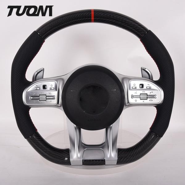 Alcantara Carbon Fiber Mercedes Benz Steering Wheel 35cm Custom Shape Red Stripe