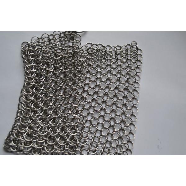 304 316 Stainless Steel Chainmail Cast Iron Scrubber 7 / 8 Inch For Kitchen