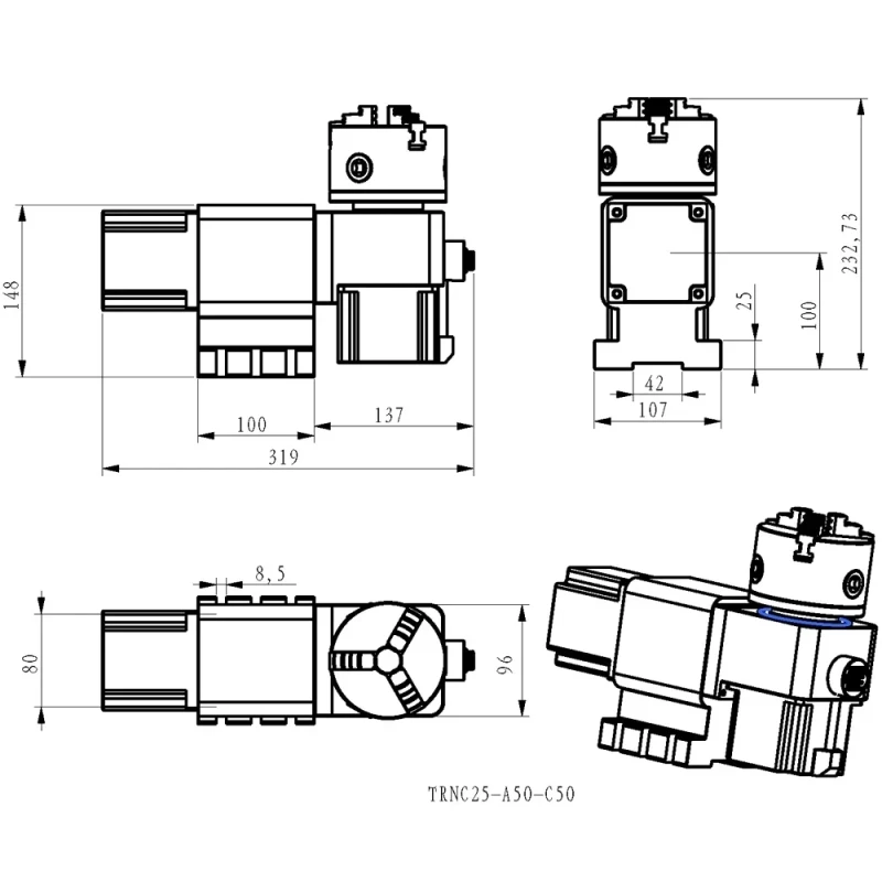 CNC Rotary 4th Axis Tailstock Dividing Index Head