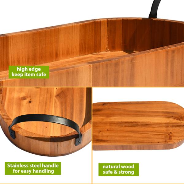 Food Dessert Natural Wood Serving Tray 42.5x18.1x5cm With Metal Handle