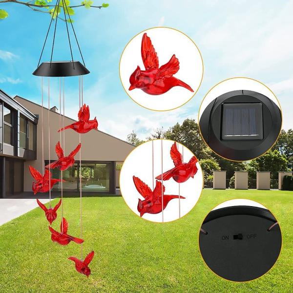 LED Solar Wind Chimes Waterproof Hummingbird Garden Bell Light for Outdoor Home Decor