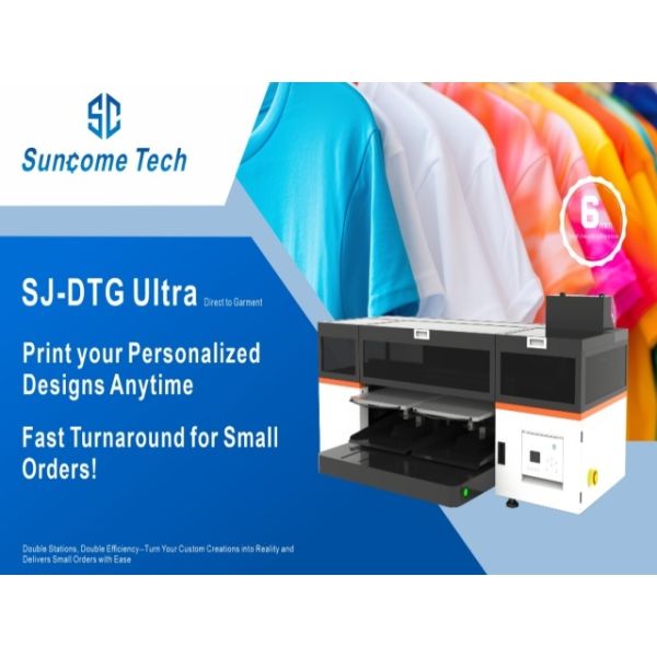 Dual-Platen DTG Printer with ultra-low ink cost White & color output in one pass, high efficiency, vivid details, ideal for custom apparel production.