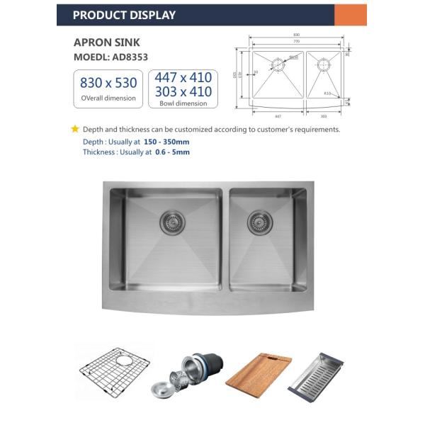 83x53 Apron Stainless Steel Kitchen Sink ,  60 40 33 Inch Double Bowl Farmhouse Sink