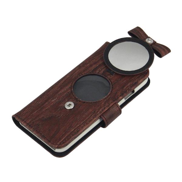 Manufacturer Special Bow Wood cover for Apple Iphone 7 leather case with Makeup mirror