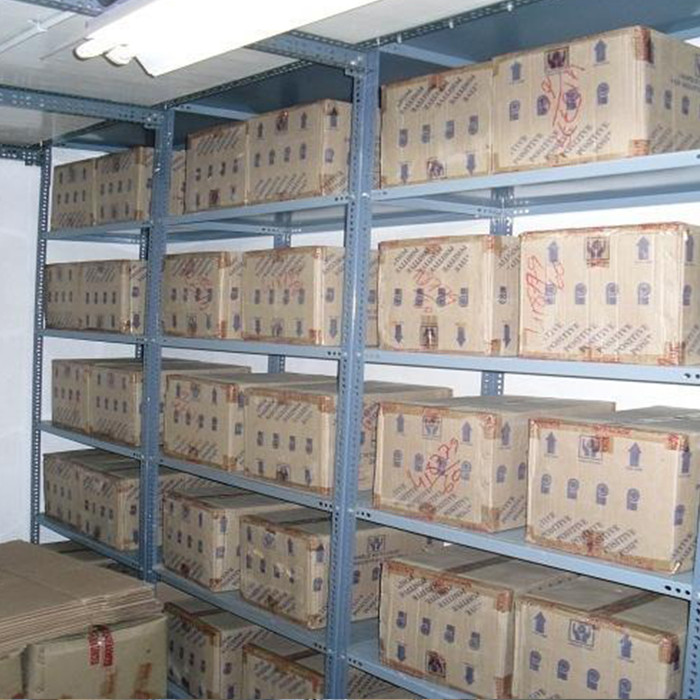 Stocked 5-layer Steel Slotted Angle Shelving Racking Systems for Light Duty Storage
