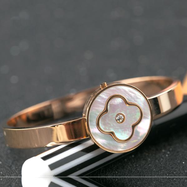 Four-leaf Flower Bracelet, Stainless Steel Shell Bangle, Rose Gold Elegant Jewelry Fashion