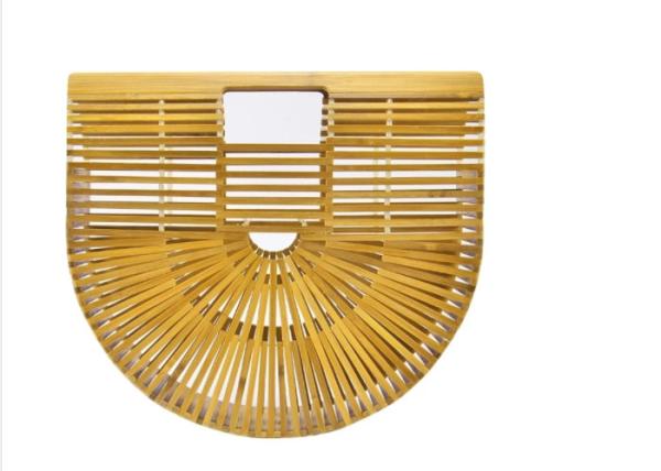 Ins Popular Women Charcoal Rattan Bamboo Clutch Bag , Open Closure Bamboo Handbag