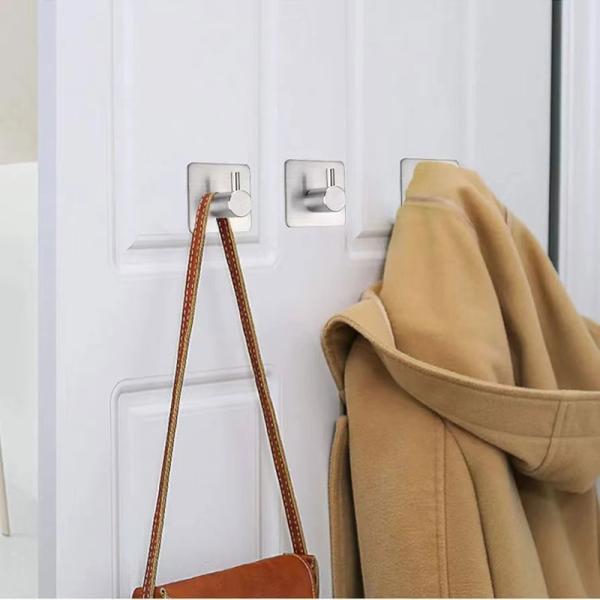Durable and Waterproof Stainless Steel Adhesive Hooks for Bathroom and Kitchen