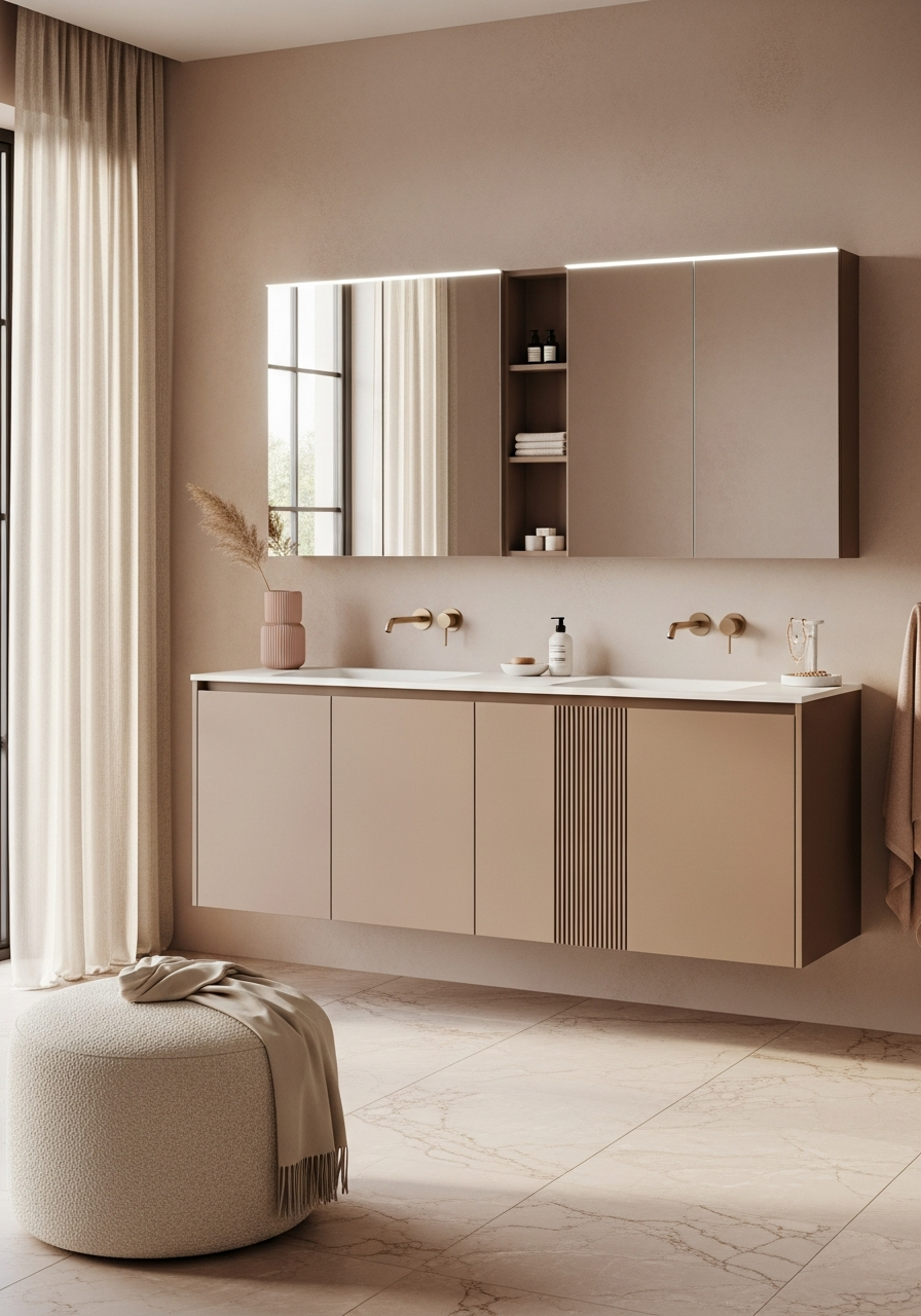 Taupe Silk Fluted Vanity Cabinet in 304 Stainless Steel