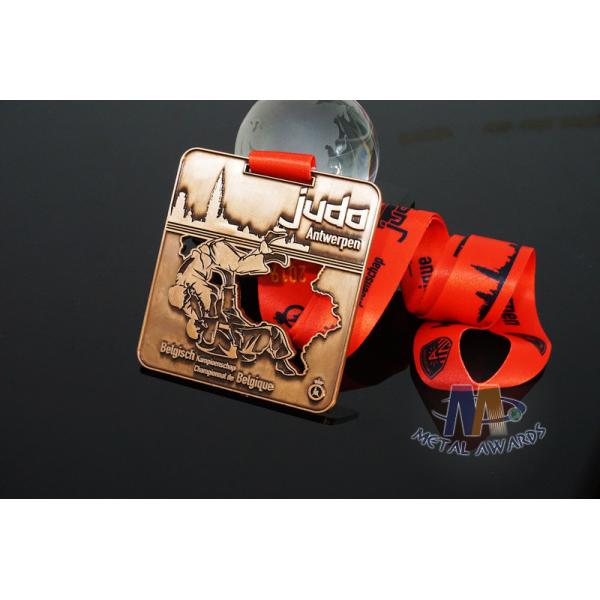 Judo Sports Events Award Medals And Ribbons Cut Out Type With Copper Or Bronze Plating