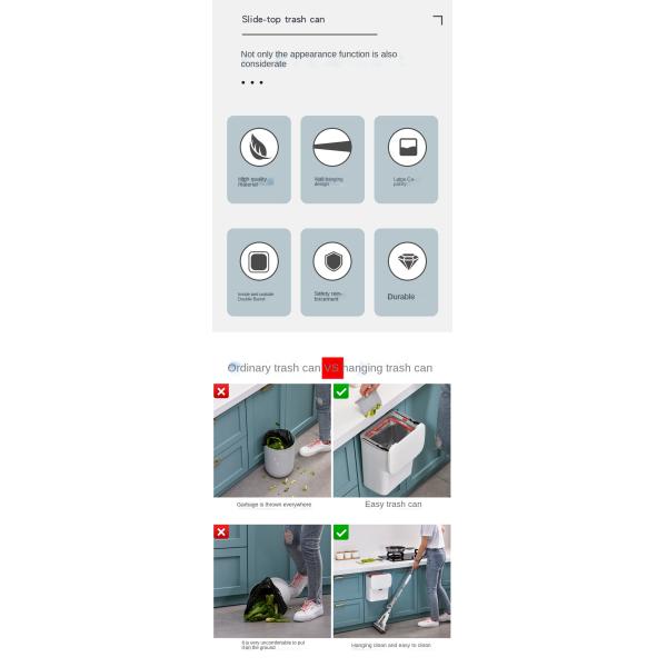 Home Cabinet Door Toilet Bathroom Living Room Kitchen Hanging Creative Sanitary Bucket Wastebasket Slide Wall Hanging Trash Can