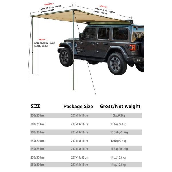 Factory Hot Sales Outdoor Camping Car Side Awning Tent Sun Protection with Oxford Fabric in Stock