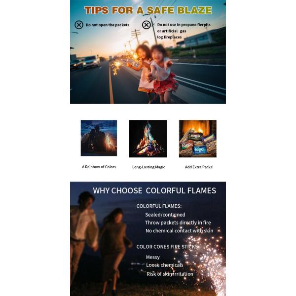 Colour Magic Powder Fire 10 x 10 g Magical Flame Colourful Fire Powder Neon Flames