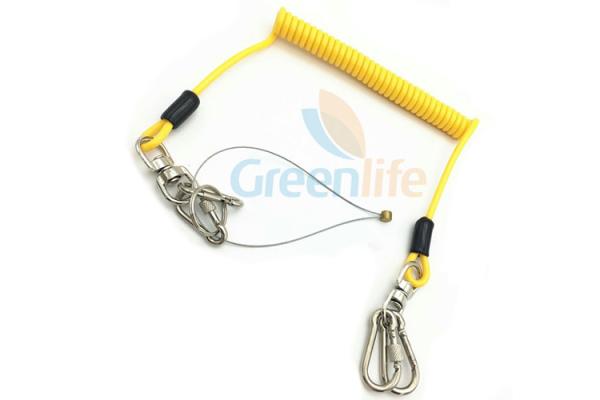 Yellow Plastic Coiled Lanyard Cord Securing Wire Falling From Height