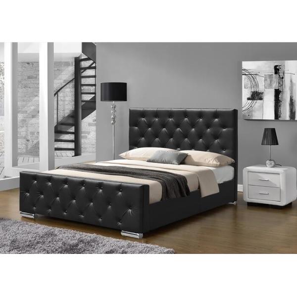 Estilo negro machacado de Europa de la imitación de cuero de la madera contrachapada del marco de rey Size Upholstered Bed del terciopelo