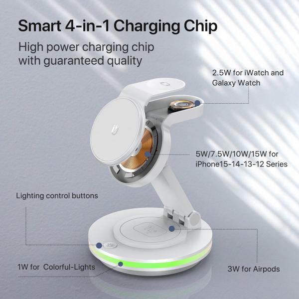 Rotable & Foldable wireless magnetic phone charger with LED light