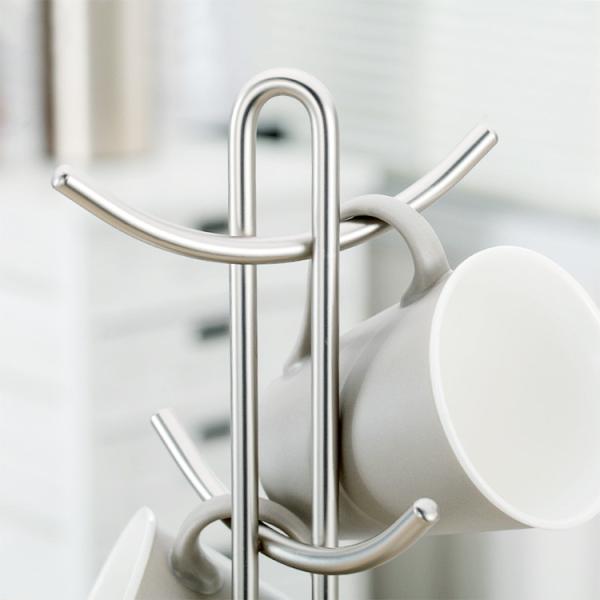 Oem Stainless Steel Coffee Mug Tree Holder Dryer Rack With 6 Hooks