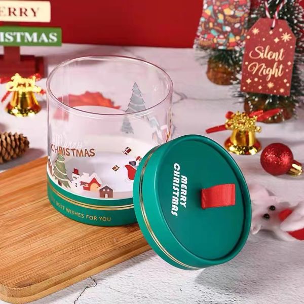 Christmas Cylinder Paper Tube Packaging with Window for Nuts & Kernels in Cardboard Box