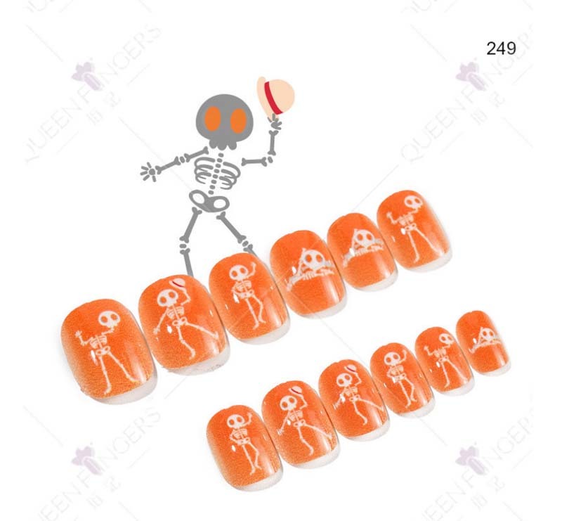 Halloween Kids Press On Nails 24Pcs Short Ghost Skeleton Girls Cosplay Party