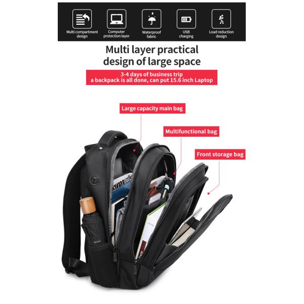High quality products customized logo waterproof black Laptop Backpack men business Backpack