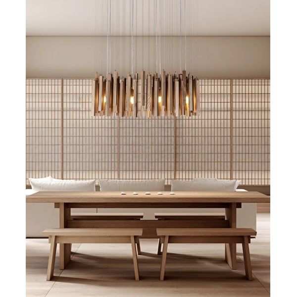 Dining Living Room Farmhouse Kitchen Table Solid Wood Led Pendant Chandelier Lamp Retro Wooden Hanging Chandelier (WH-VP-320)