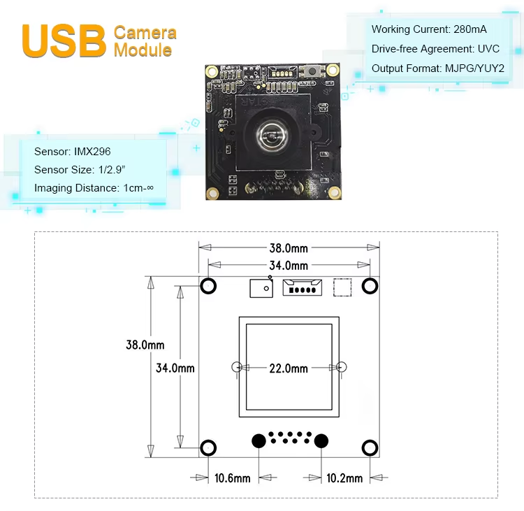 1.5MP USB IMX296 Global Shutter Модуль компактной камеры USB