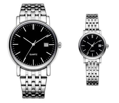 Silvertone Fashion Quartz Couple Watches Gift Set 3BAR Date Functional