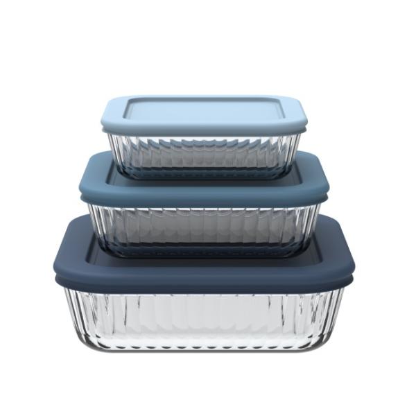 Lightweight Striped Borosilicate Glass Food Container With Simply Store PE Lid