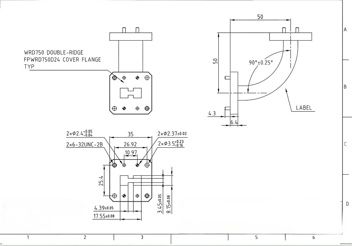 Aluminum Alloy Double Ridge Waveguide Bend with 50 OHM Impedance and 1.15MAX VSWR for Microwave Applications