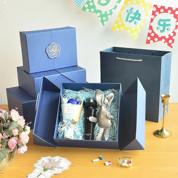Sapphire Elegance Gift Box Set Premium Blue Luxury Packaging Gold Accent Business Tea Boxes Birthday Present Packaging For Men