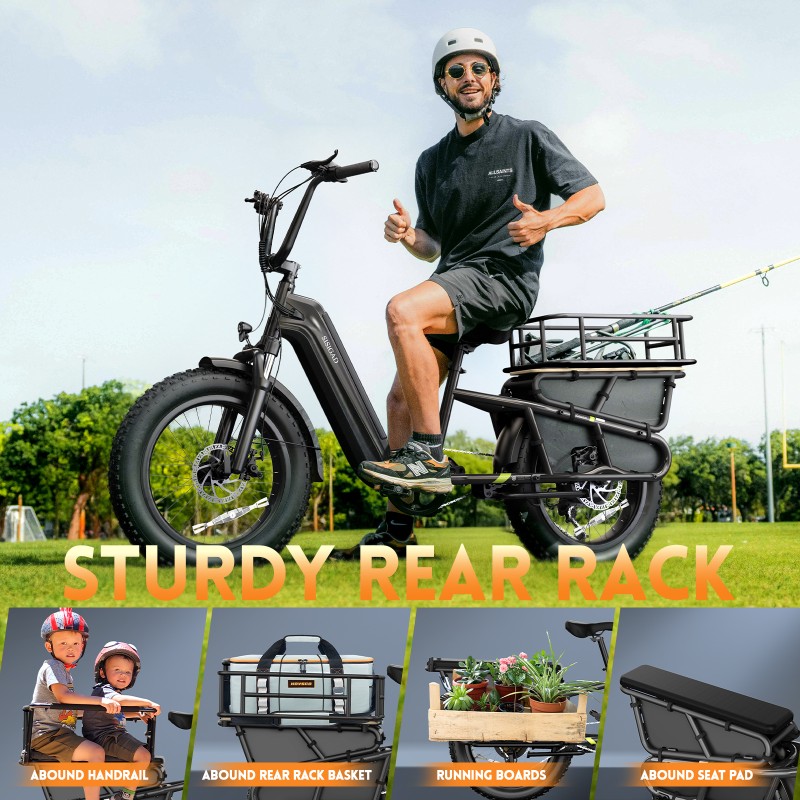 OEM Long Tail Cargo Ebike Wholesale 48v 1500w Dual Suspension Electric Cargo Bike Electric Hybrid Bicycle with 3.0 Fat Tire