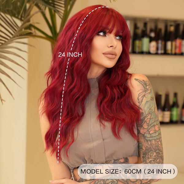 Fashion Long Body Wave Hair Red Synthetic Wigs For Women