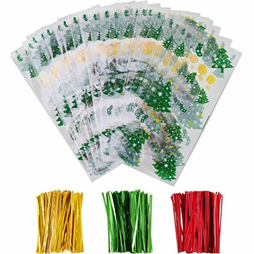 OPP Christmas Cellophane Treat Bags/ Candy Cookie Packaging Bags with Twist Ties