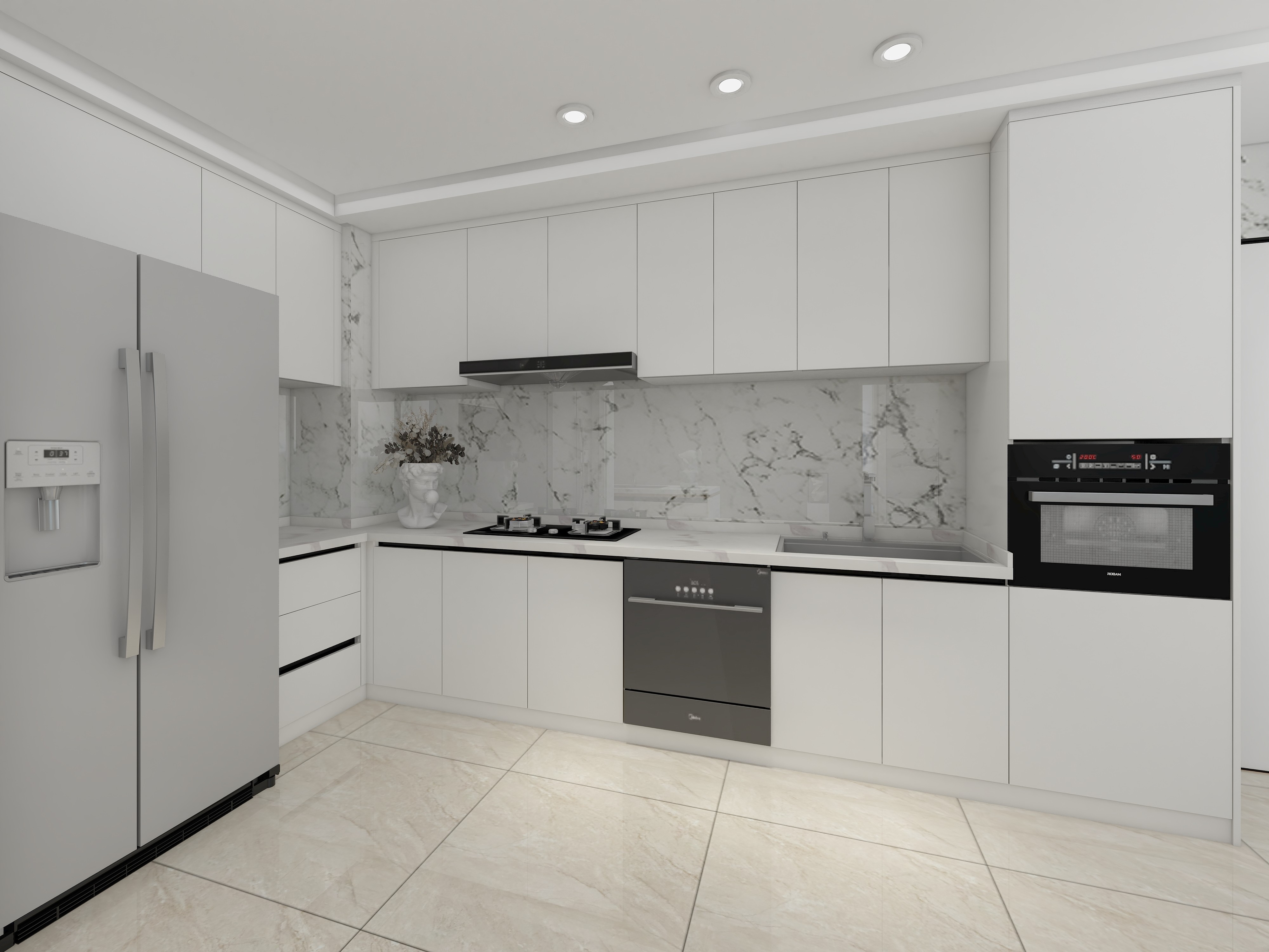 Upgrade Your Kitchen with Top Veneer and Lacquer Finish Modern White Island Cabinets