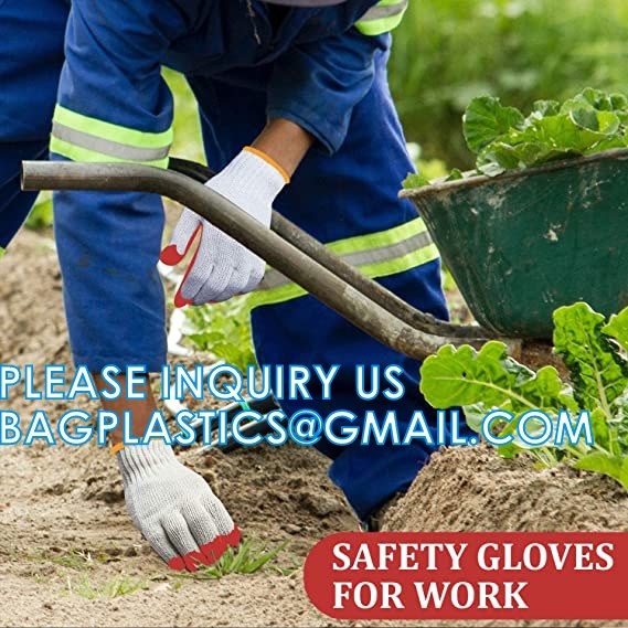 Garden Gloves, String Knit Red Palm Latex Dipped Work Gloves - Cotton Polyester Shell Safety Protection Gloves